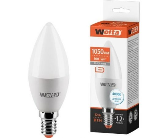 Светодиодная лампа Wolta "Свеча" C37 12Вт 1050лм 4000К Е14 1/50 25SC12E14 