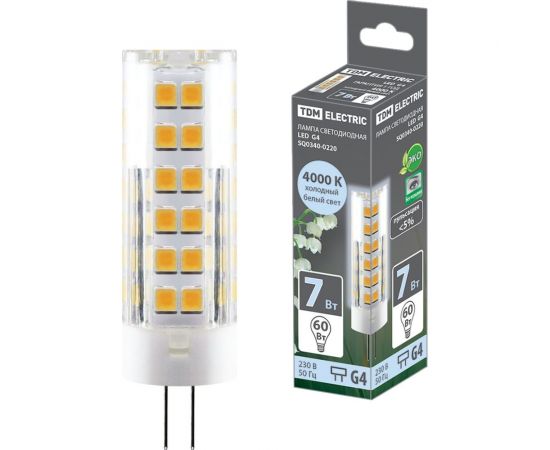 Светодиодная лампа TDM G4-7 Вт-230 В-4000 К, SMD, 18,5x57 мм SQ0340-0220 