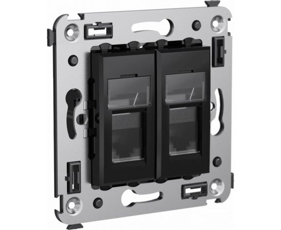 Двойная розетка DKC, Avanti RJ45, в стену, категория 5e, черный квадрат 4402464 