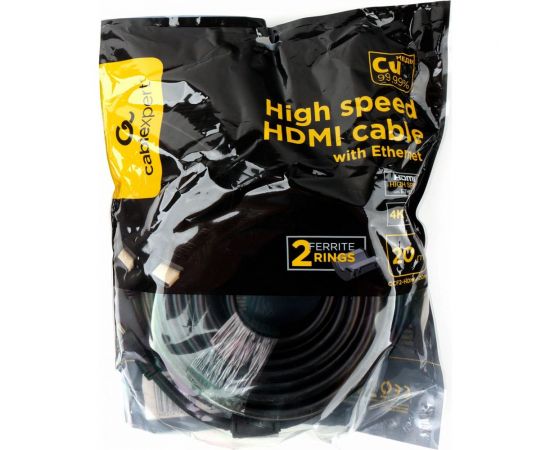 Кабель HDMI Cablexpert 20м v1.4 19M/19M черыйн позолоченные разъемы экран 2 ферритовых кольца пакет CCF2-HDMI4-20M – изображение 2