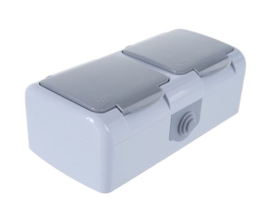 Двухместная розетка EKF Мурманск 16А с заземлением с крышкой IP54 серый с защитными шторками EFR16-129-30-54 – изображение 2