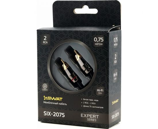 Межблочный кабель SWAT 2RCA-2RCA 0.75 метра, витая пара, 3 экрана, медь SIX-2075 – изображение 2