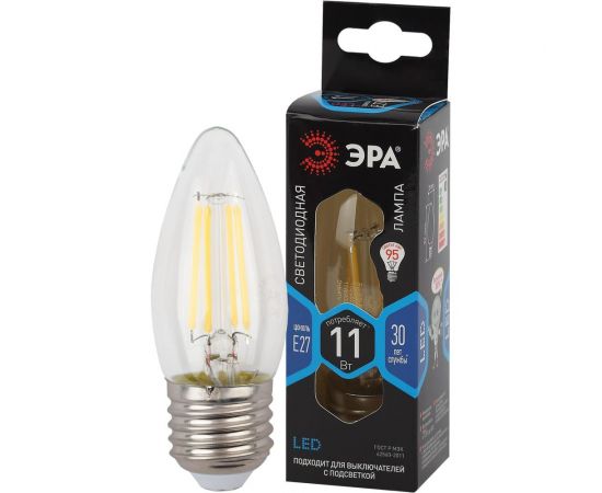 Филаментная лампа ЭРА F-LED B35-11w-840-E27 свеча, 11 Вт, нейтральная, E27, 10/100/5000 Б0046988 – изображение 3