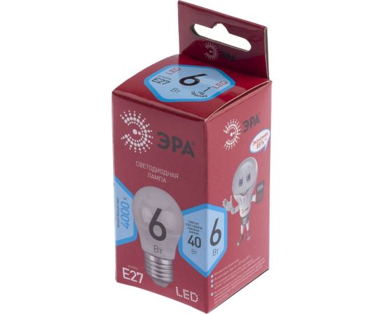 Светодиодная лампа ЭРА LED P45-6W-840-E27 R, шар, 6 Вт, нейтральный, E27 10/100/4000 Б0049644 – изображение 3