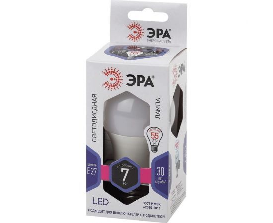Светодиодная лампа ЭРА LED A60 7W 860 E27 диод, груша, 7Вт, холодный, E27 Б0044087 – изображение 3