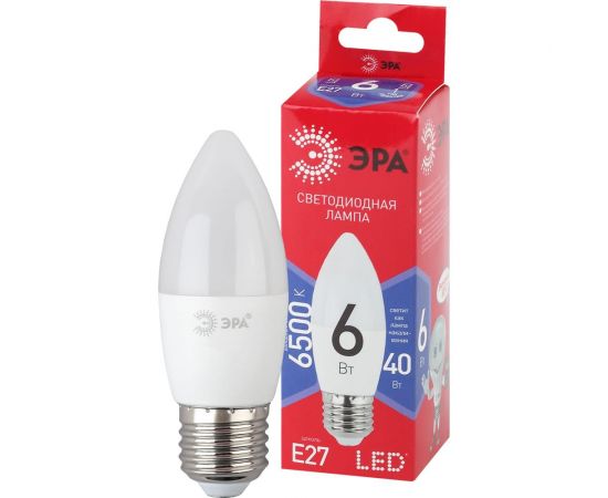Светодиодная лампа ЭРА LED B35 6W 865 E27 R диод, свеча, 6Вт, холодный, E27 Б0045340 – изображение 3