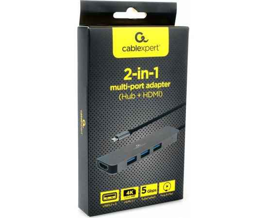 Комбо-адаптер интерфейсов Cablexpert USB-C (вилка) 2-в-1 (хаб + HDMI) A-CM-COMBO2-01 – изображение 3