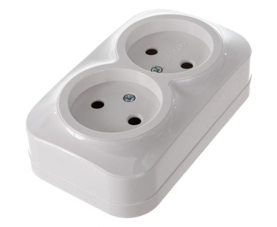 Двухместная розетка IEK для открытой установки рс22-2-хб без заземления 10а glory белый ERH20-K01-10 – изображение 3