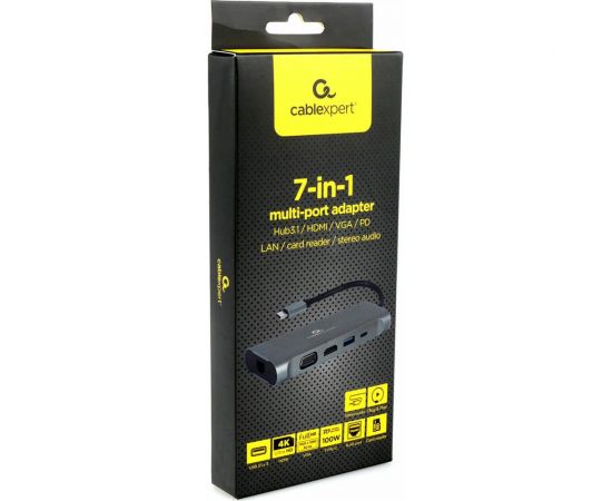 Адаптер интерфейсов Cablexpert USB-CM 7-в-1 (Type-C, USB3.0, HDMI, VGA, RJ-45), A-CM-COMBO7-01 – изображение 3
