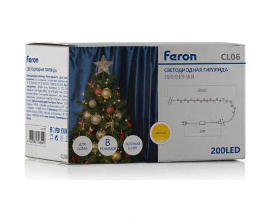 Линейная гирлянда FERON CL06, 200LED, желтый, 20м+3м, IP20, 12W, 32314 – изображение 4