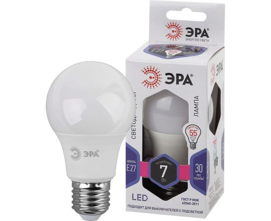 Светодиодная лампа ЭРА LED A60 7W 860 E27 диод, груша, 7Вт, холодный, E27 Б0044087 – изображение 4