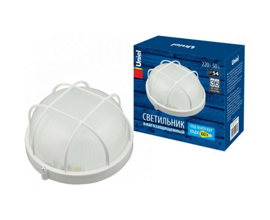 Влагозащищенный светильник Uniel UWL-R02 100W E27 IP54 WHITE круг, решетка, под лампу Е27 UL-00006772 – изображение 4