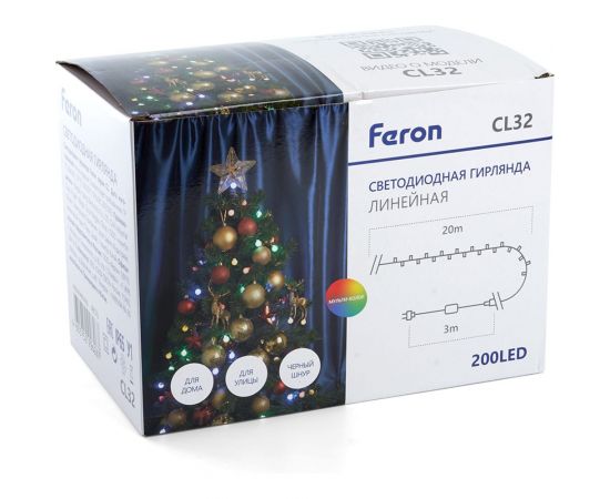 Светодиодная линейная гирлянда FERON CL32 20 м +3м 230V мультиколор, c питанием от сети, черный шнур, 48176 – изображение 6