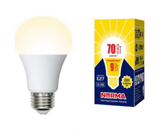 Светодиодная лампа Volpe LED-A60-9W/3000K/E27/FR/NR Форма A, матовая UL-00005622 