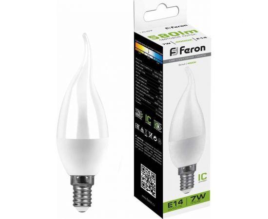 Светодиодная лампа FERON 7W 230V E14 4000K на ветру, LB-97 25761 