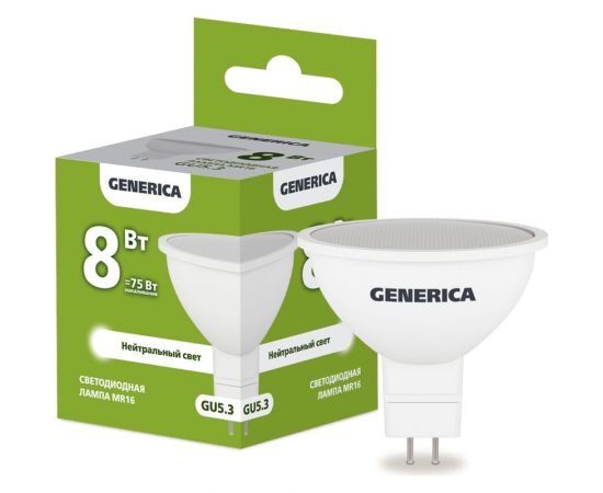 Светодиодная лампа GENERICA MR16 софит 8Вт 230В 4000К GU5.3 LL-MR16-08-230-40-GU5-G 