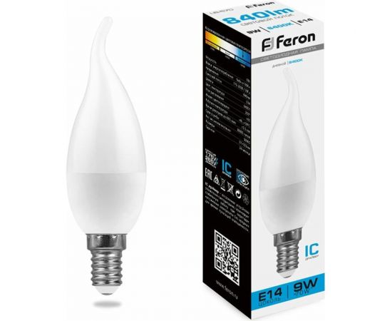 Светодиодная лампа FERON LB-570 Свеча на ветру E14 9W 6400K 38136 