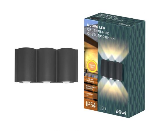 Настенный накладной светильник duwi Nuovo LED, 6Вт, 3000К, IP54, 175х46х100мм, литой алюминий, серый 24370 0 