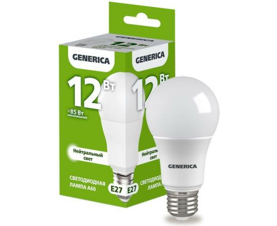 Светодиодная лампа GENERICA A60 груша 12Вт 230В 4000К E27 LL-A60-12-230-40-E27-G 