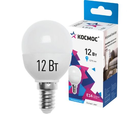 Светодиодная лампа КОСМОС LED GL 12Вт 220В E14 4500K, LkeLED12wGL45E1445 