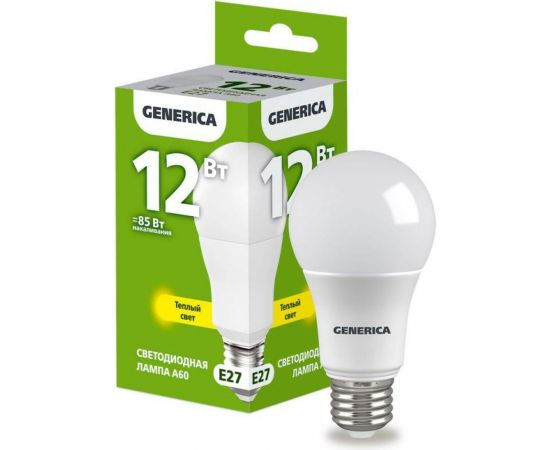 Светодиодная лампа GENERICA A60 груша 12Вт 230В 3000К E27 LL-A60-12-230-30-E27-G 