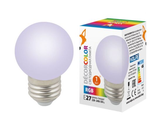 Декоративная светодиодная лампа Volpe LED-G45-1W/RGB/E27/FR/С UL-00005808 