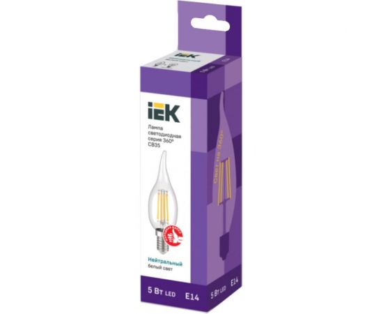 Лампа IEK серия 360 LED, CВ35, свеча на ветру, 5вт, 230В, 3000К, E14 LLF-CB35-5-230-30-E14-CL – изображение 2