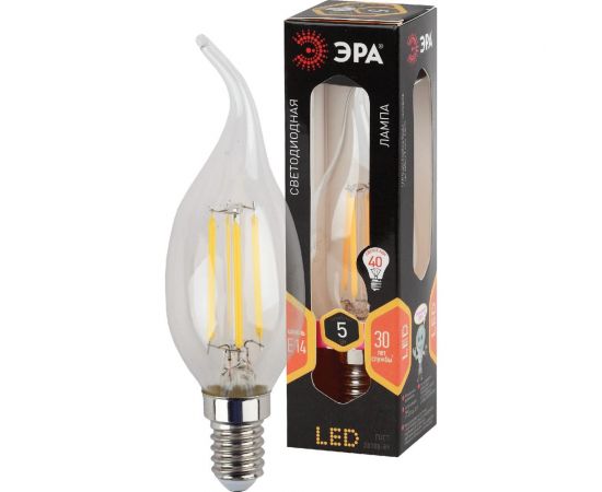 Филаментная лампа ЭРА F-LED BXS-5W-827-E14 филамент, свеча на ветру, 5Вт, E14 Б0043436 – изображение 2