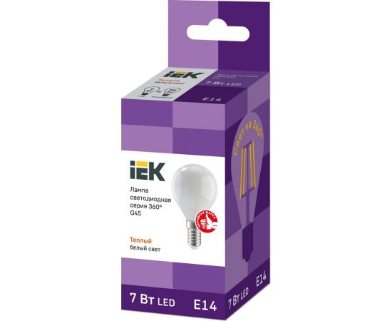 Лампа IEK серия 360 LED, G45, шар, матовая, 7вт, 230В, 3000К, E14 LLF-G45-7-230-30-E14-FR – изображение 2