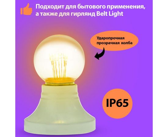 Светодиодная лампа-шар NEON-NIGHT для украшения диаметр 45 мм, цоколь e27, 6 LED, 1 Вт желтая 405-121 – изображение 3