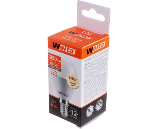 Светодиодная лампа Wolta "Шар" G45 12Вт 1050лм 3000К Е14 1/50 25Y45GL12E14 – изображение 4