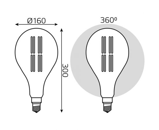 Лампа Gauss LED Vintage Filament A160 8W E27 160х300mm Golden 780lm 2400K 149802008 – изображение 4