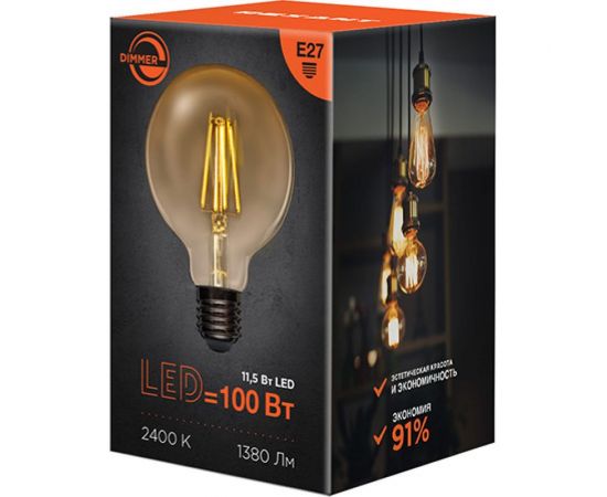 Филаментная лампа REXANT Груша A95 11.5 Вт 2400K E27 димируемая золотистая колба 604-143 – изображение 6