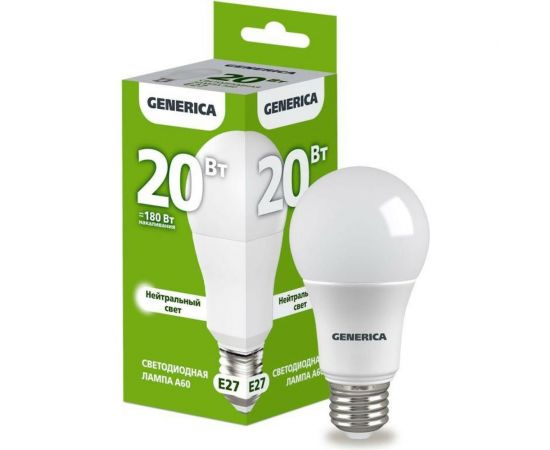 Светодиодная лампа GENERICA A60 груша 20Вт 230В 4000К E27 LL-A60-20-230-40-E27-G 
