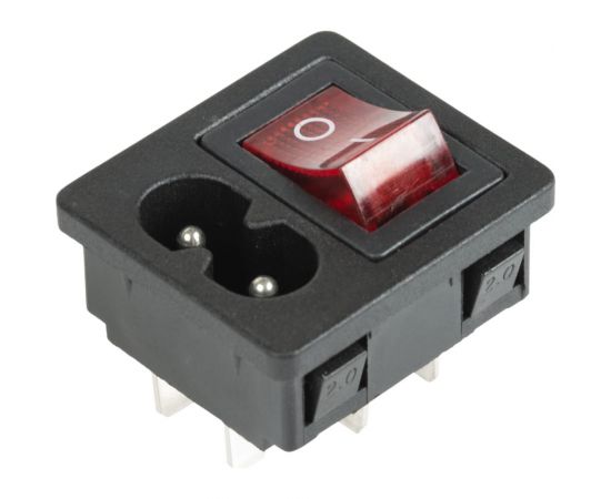 Разъем питания REXANT C8 2PIN с клавишным выключателем с красной подсветкой 250 V 6 А 10 шт 36-2285 