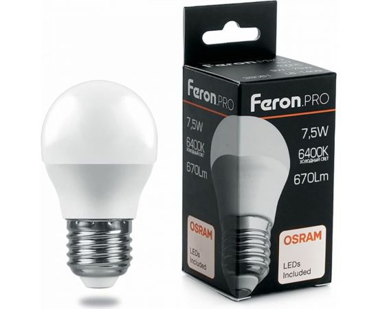 Светодиодная лампа FERON PRO LB-1407 Шарик E27 7.5W 6400K OSRAM LED 38076 
