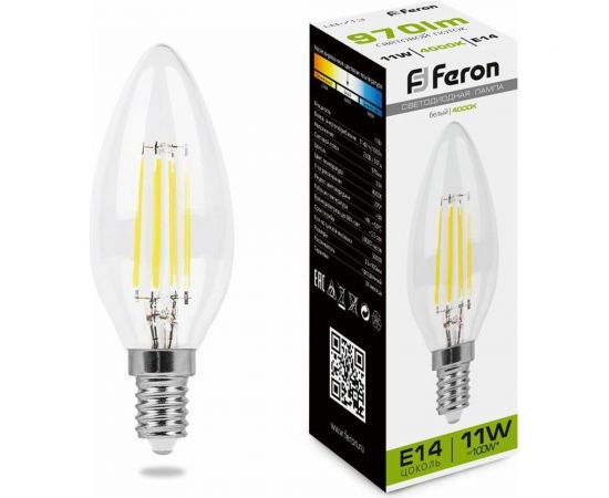 Светодиодная лампа FERON 11W 230V E14 4000K прозрачная, LB-713 38008 