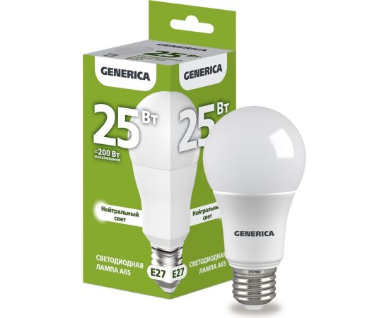 Светодиодная лампа GENERICA A65 груша 25Вт 230В 4000К E27 LL-A65-25-230-40-E27-G 