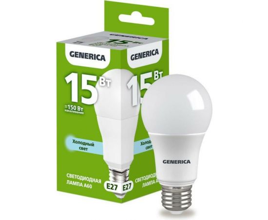 Светодиодная лампа GENERICA A60 груша 15Вт 230В 6500К E27 LL-A60-15-230-65-E27-G 