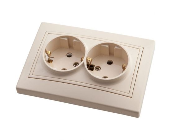 Двухместная розетка АБК-СИЛА с заземляющим контактом 16А 220В "ПАНДОРА" слоновая кость 5401506 