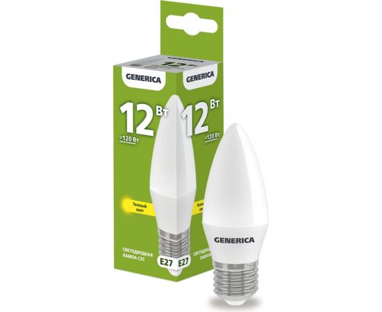 Светодиодная лампа GENERICA C35 свеча 12Вт 230В 3000К E27 LL-C35-12-230-30-E27-G 