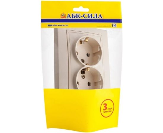 Двухместная розетка АБК-СИЛА с заземляющим контактом 16А 220В "ПАНДОРА" слоновая кость 5401506 – изображение 2