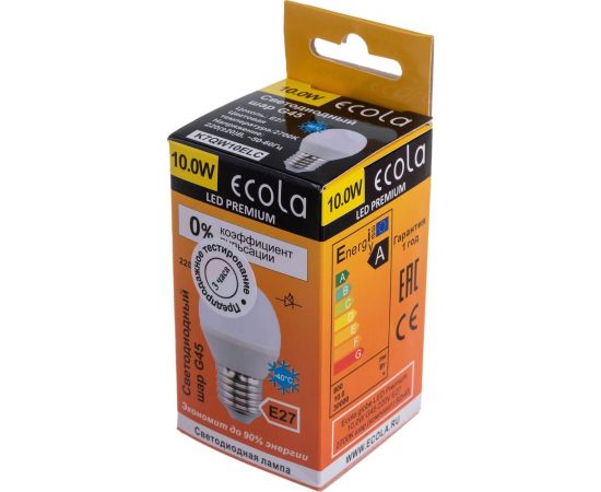 Светодиодная лампа Ecola globe LED Premium 10,0W G45 220V E27 2700K шар композит 82x45 K7QW10ELC – изображение 4