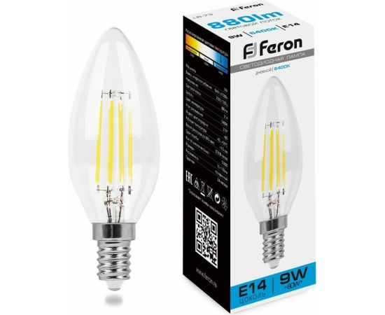 Светодиодная лампа FERON LB-73 Свеча E14 9W 6400K, 38229 