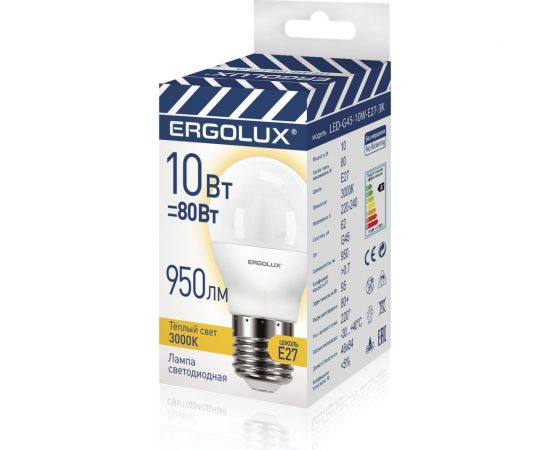 Светодиодная лампа Camelion Ergolux LED-G45-10W-E27-3K (Шар 10Вт E27 3000K 220-240В ПРОМО) 14548 