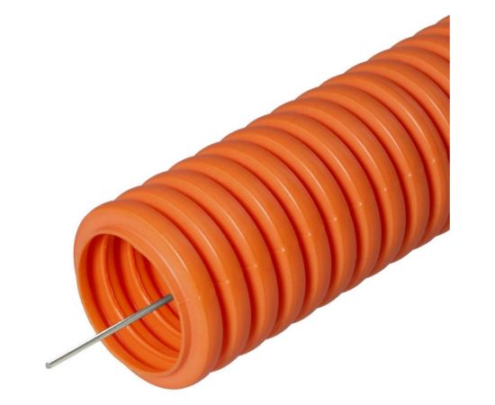 Гофрированная труба Промрукав ПНД тяжёлая 750 Н не распространяющая горение оранжевая с/з д32 25м PR02.0025 