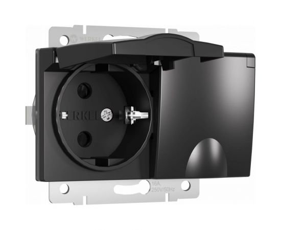 Двойная влагозащищенная розетка WERKEL W1172208 с заземлением с защитными крышками и шторками черный матовый a057286 