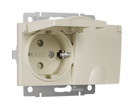 Двойная влагозащищенная розетка WERKEL W1172203 с заземлением с защитными крышками и шторками слоновая кость a057279 