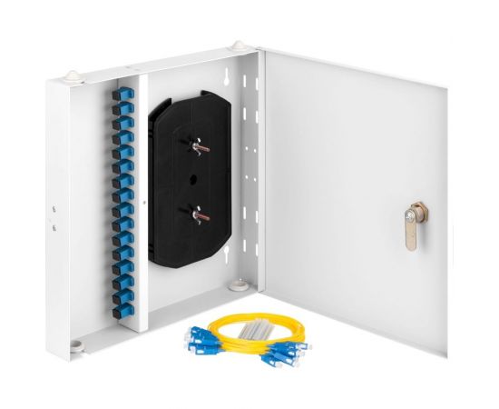 Настенный оптический кросс NIKOMAX укомплектованный на 16 портов SC/UPC, SM 9/125 OS2, NMF-WP16SCUS2-IP-ES-GY 