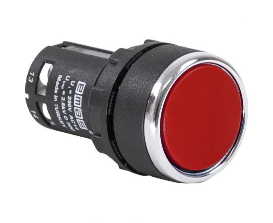 Нажимная моноблочная кнопка Emas красная, 22мм, IP40, 1НО+1НЗ, MB102DK 
